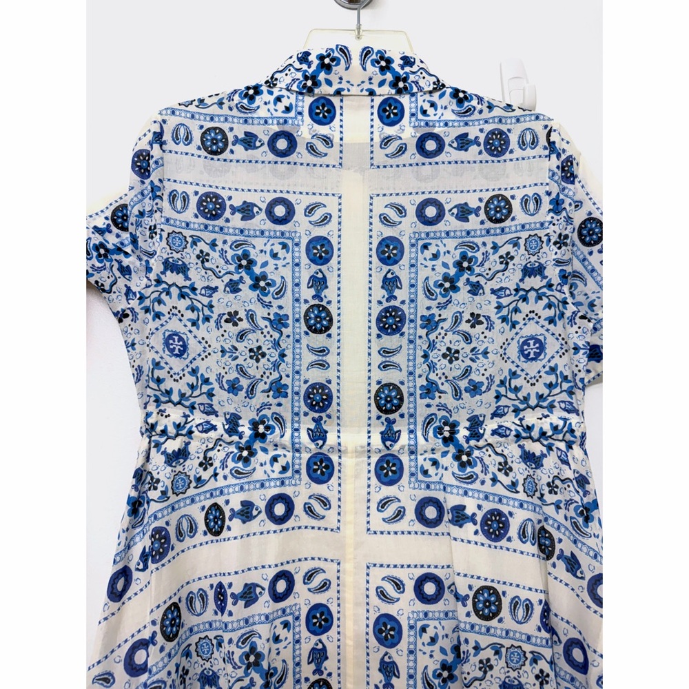 Tory Burch Pisces Dream Printed Shirt Dress Midi Blue Floral Paisley Bandana S - Picture 13 of 16